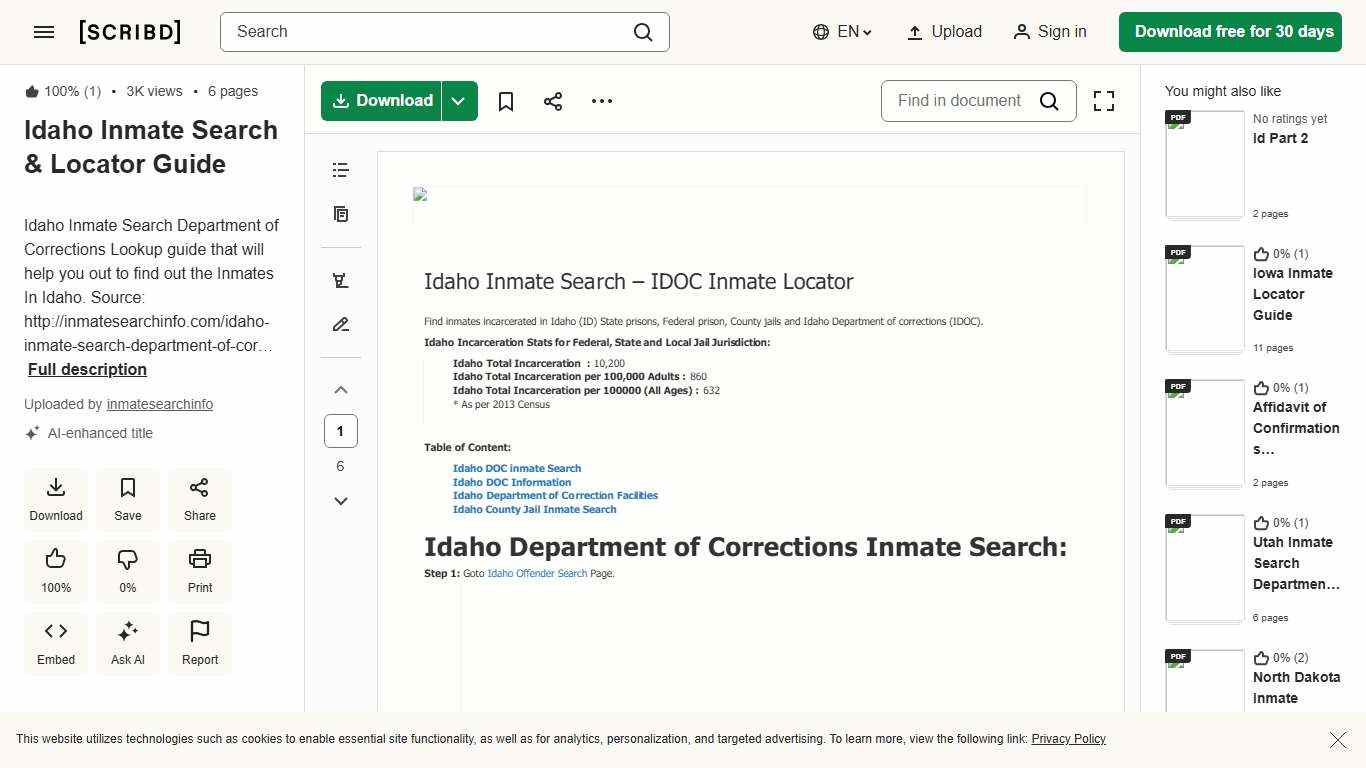 Idaho Inmate Search & Locator Guide PDF Idaho National Security